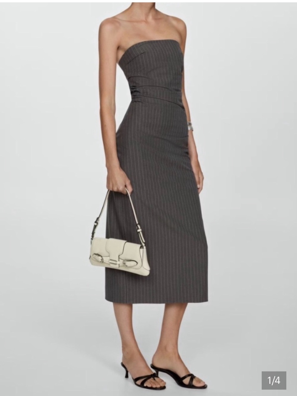 NEW Mango MNG gray pinstripe strapless dress L